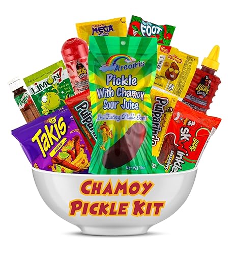 Arcoiris Sour Chamoy Pickle Kit,mezcla de dulces mexicanos lista para hacer la famosa tendencia de TikTok, incluye pepinillo de eneldo agrio