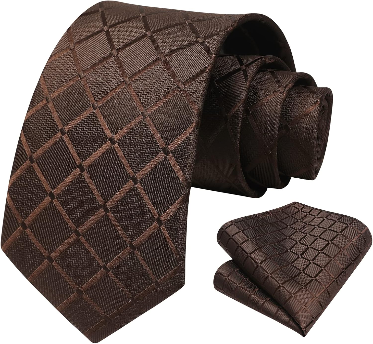 HISDERN Plaid Checkered Tie Handkerchief Woven Classic Formal Men's Necktie & Pocket Square Set - Image 8