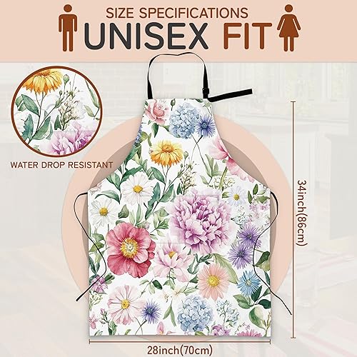 Miniatura 2 de Delantal de cocina con bolsillo, cuello ajustable impermeable y lazos largos, delantal de cocina para hornear, jardinería, pintura para mujer