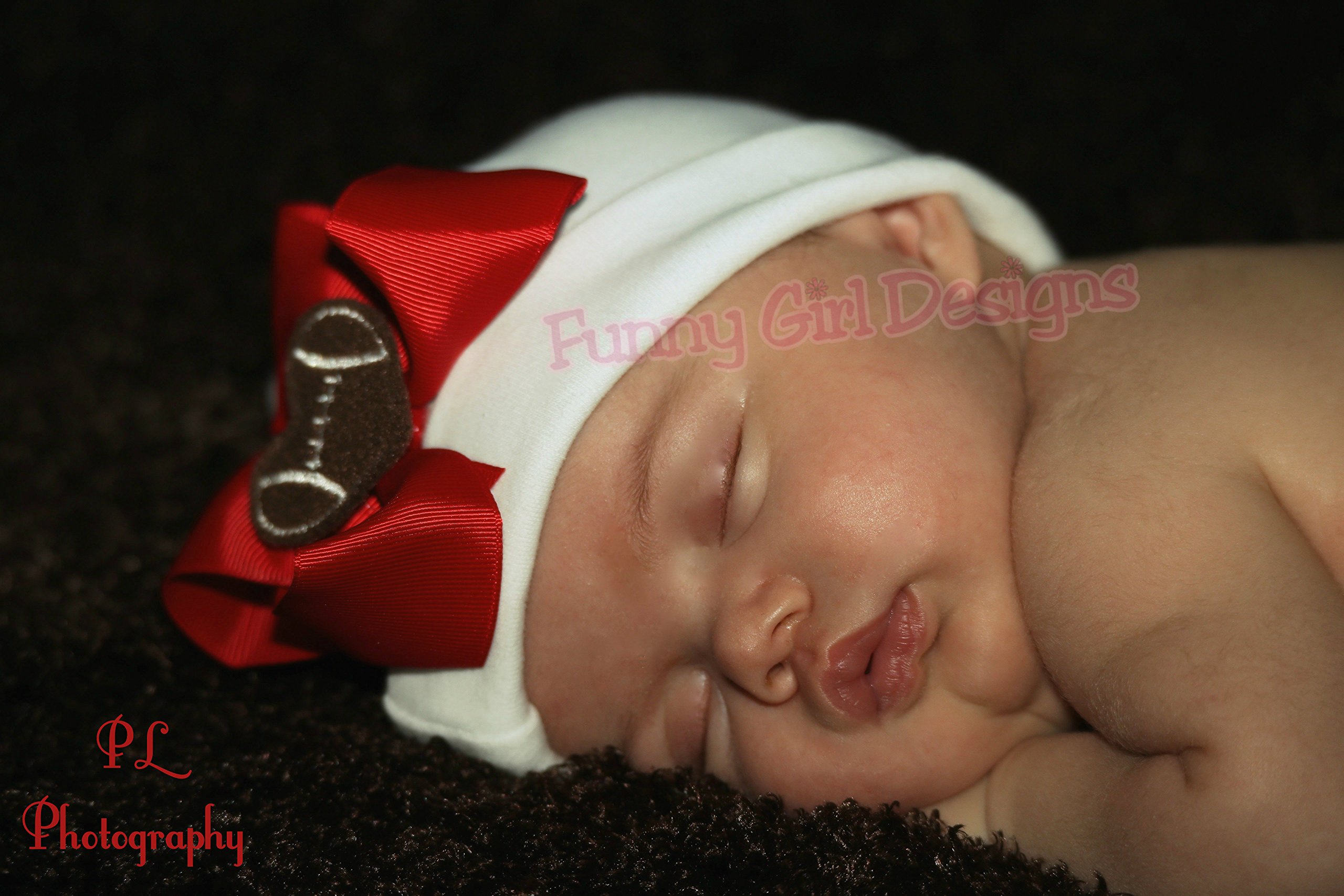 Funny Girl Designs Football Hat With Grosgrain Bow and Embroidered Felt Heart Football (Black Hat with Red Bow)