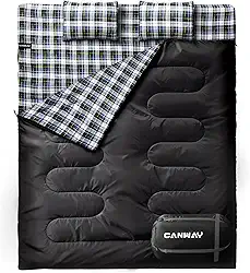 CANWAY Saco de dormir duplo, leve, impermeável, saco de dormir para 2 pessoas com 2 travesseiros para acampamento, mochila ou caminhada ao ar livre para adultos ou adolescentes, tamanho queen GG