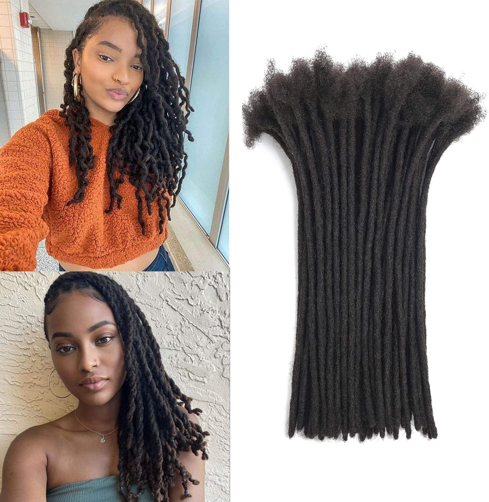 10 Inch 20strands Loc Extensions Human Hair Man/Women 0.6cm Width 100% Full Handmade Permanent Dreadlock Extensions Human Hair An Be Dyed Bleached Curled (10Inch,Natural Black)