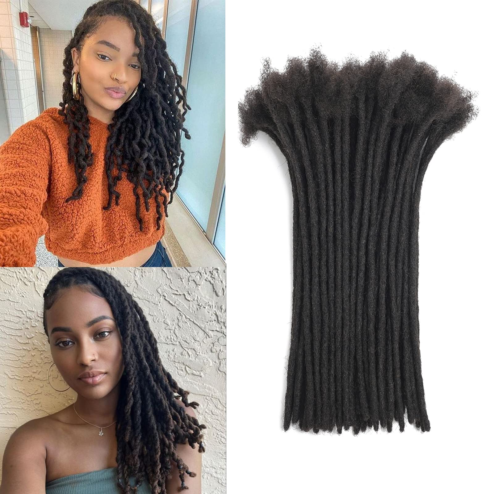 Vligcor 10 Inch 20strands Loc Extensions Human Hair Man/Women 0.6cm Width 100% Full Handmade Permanent Dreadlock Extensions Human Hair An Be Dyed Bleached Curled (10Inch,Natural Black)
