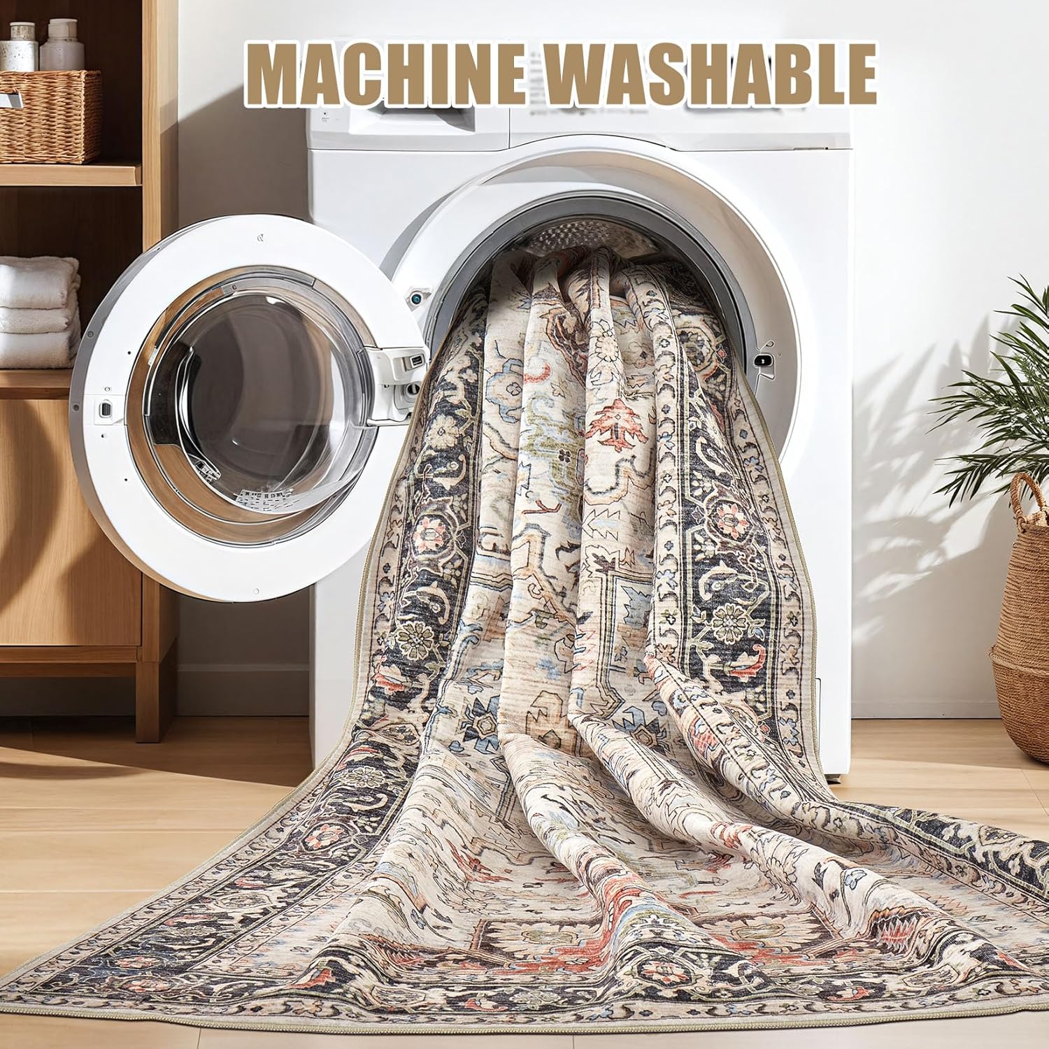Area Rug for Living Room - 10x12 Soft Washable Oriental Vintage Floral Distressed Large Carpet - Fade Stain Resistant Non Slip Rugs for Bedroom Dining Room Nursery Dorm Office Home Decor - Multi