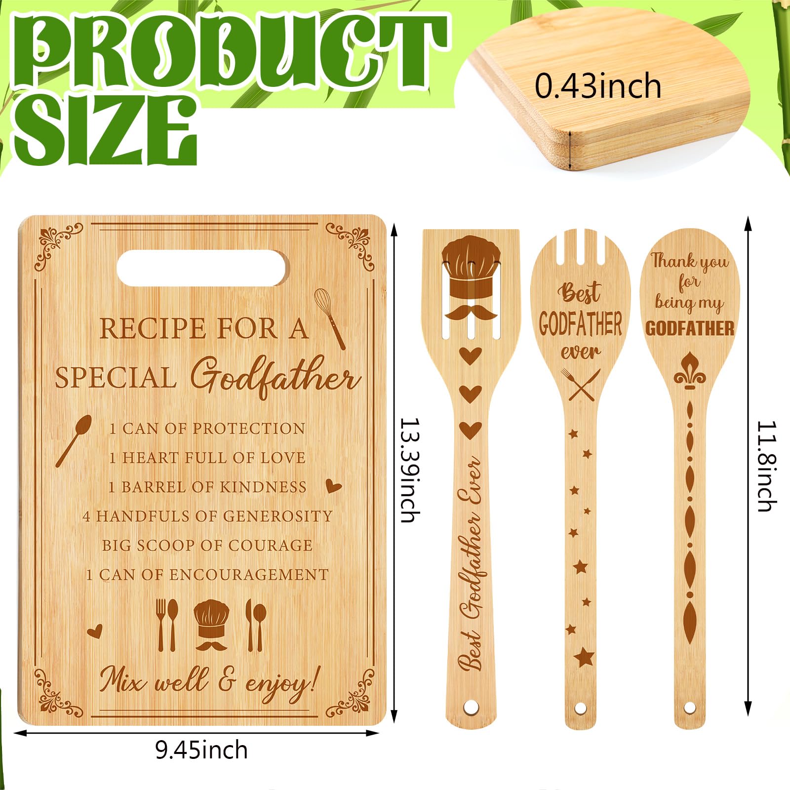 Vesici Godfather Proposal Gifts, Godfather Gifts from Godchild Goddaughter Godson Bamboo Cutting Boards Soup Spoon Spatula for Kitchen Father's Day, Birthday