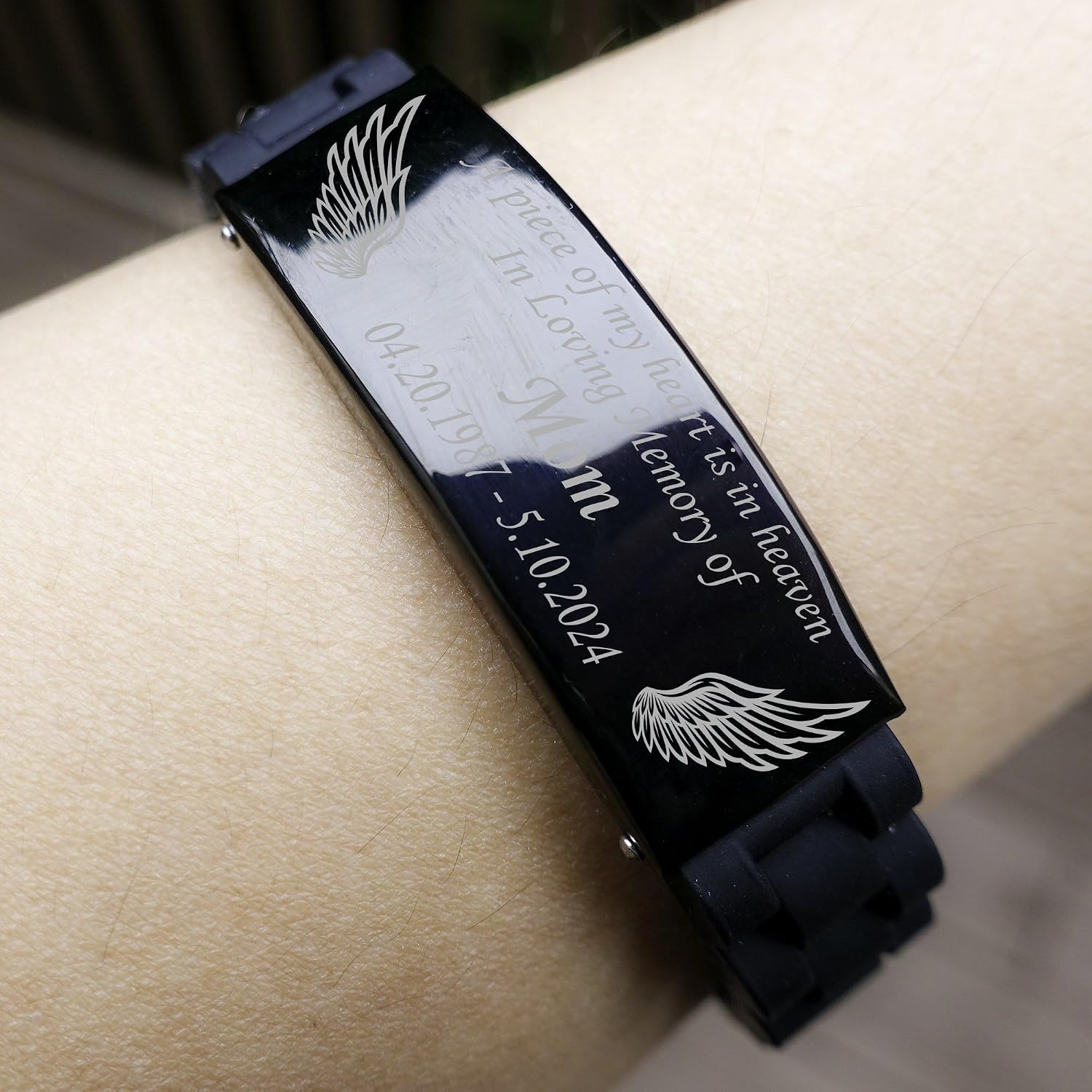 Personalized Engraved Bracelet - Loss of Mom Memorial - Mothers Custom Remembrance - Sympathy Gifts for Men, Women - Adjustable Bracelet