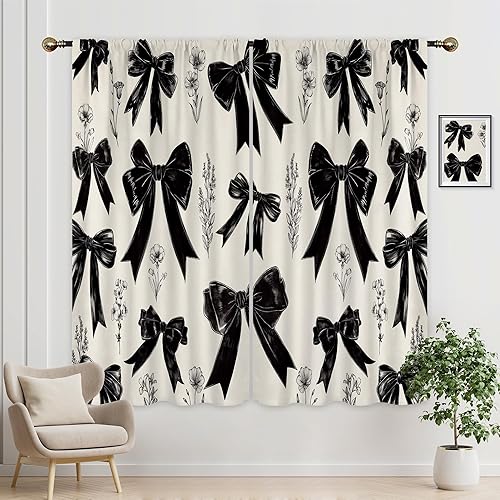 Miniatura 13 de Cortinas de cocina con fase lunar - Boho brujería floral negra corta para ventana, tratamiento estético de flores silvestres primaveral, bolsillo
