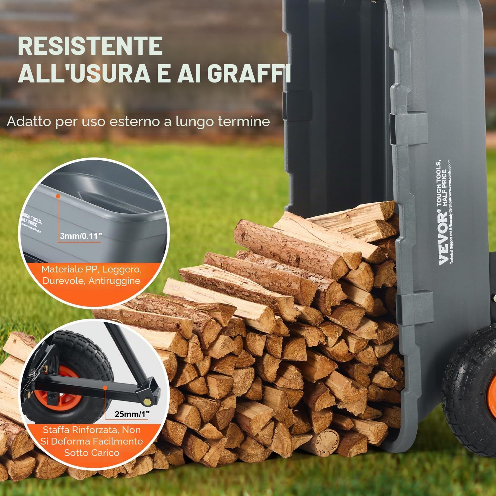 VEVOR Carrello Ribaltabile, Carrello Ribaltabile Giardino in Poly Telaio in Acciaio Facile da Montare, Carro Maniglia Convertibile 2 in 1, Carriola Utilitaria Capacità 272,15 kg, Pneumatici 254 mm