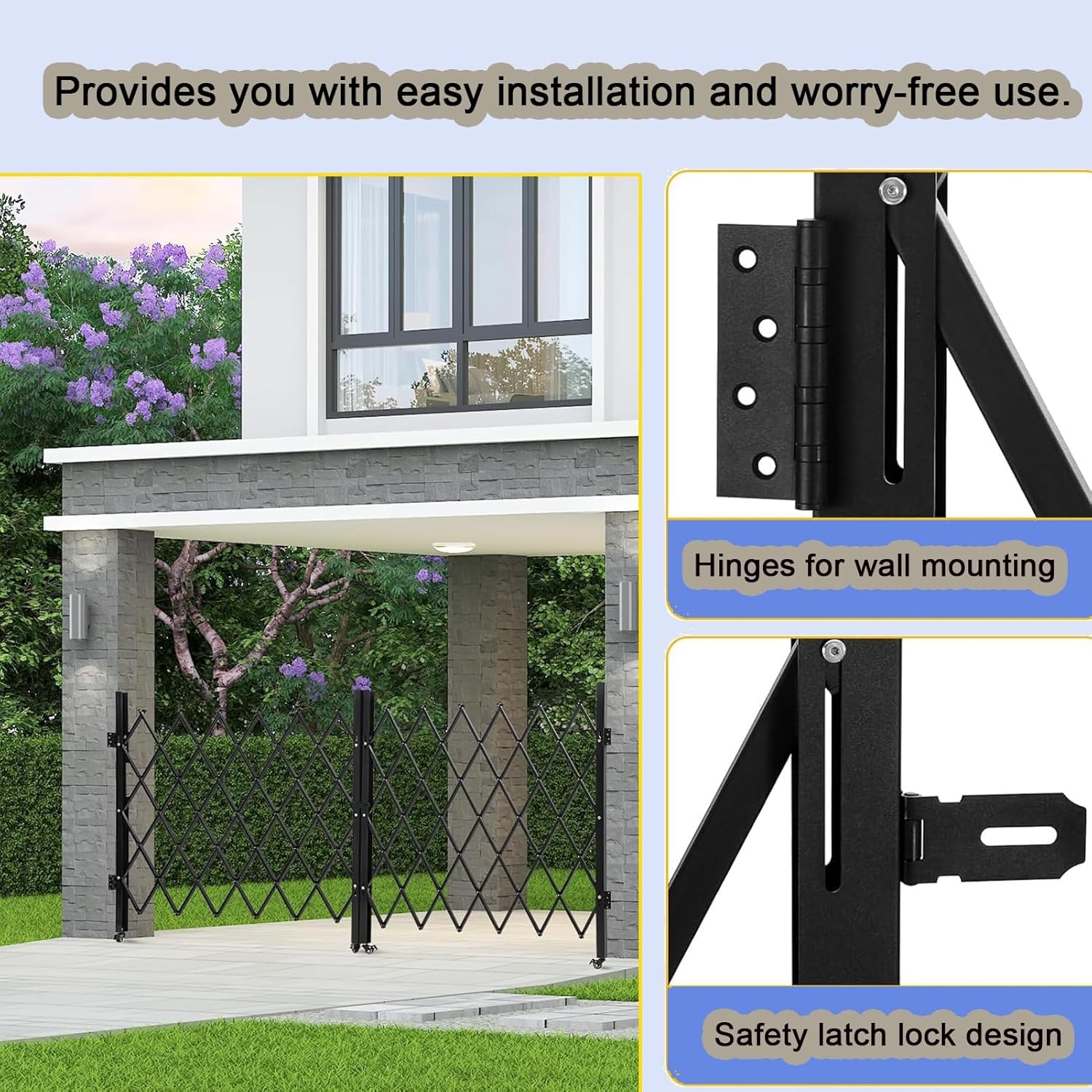 Mobile Folding Safety Gate - Stainless Steel Scissor Fence with Wheels - Versatile Barrier for Secure Basements & Childproofing Spaces