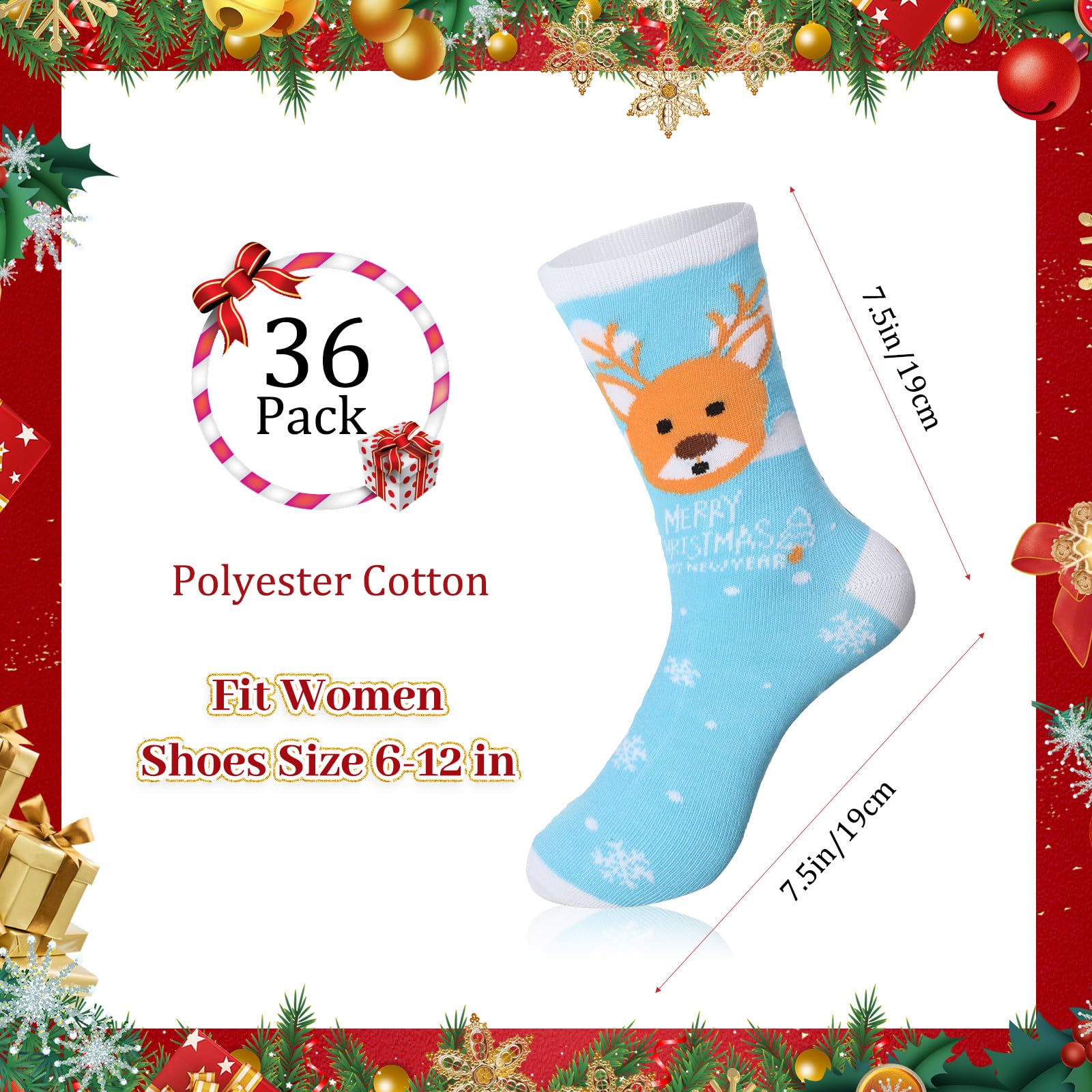 Handepo 36 paia di calzini natalizi alla rinfusa calzini natalizi in morbido cotone set di calzini natalizi caldi da donna divertenti calzini natalizi