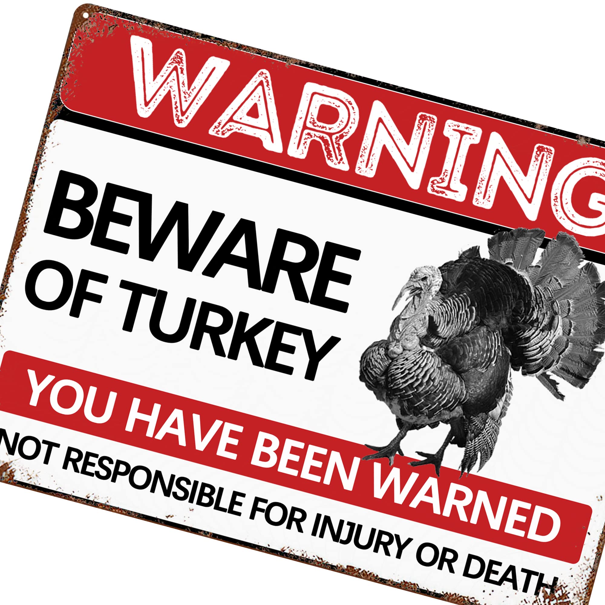 BAIWIFE Turkey Warning Sign - 12x16 Inch Vintage Rustic Metal Poster for Outdoor Yard Fence Wall Office Home Decor