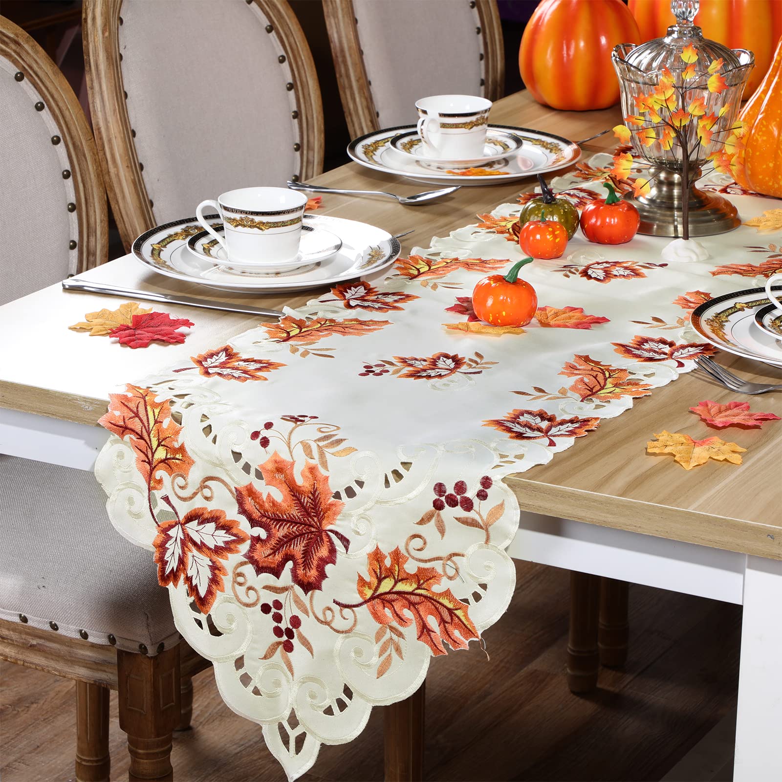 Artoid Mode Canada Day Table Runner - Beige With Red Maple Leaves, 13x72 Inch, Polyester Decor For Kitchen & Holiday Parties - View #3