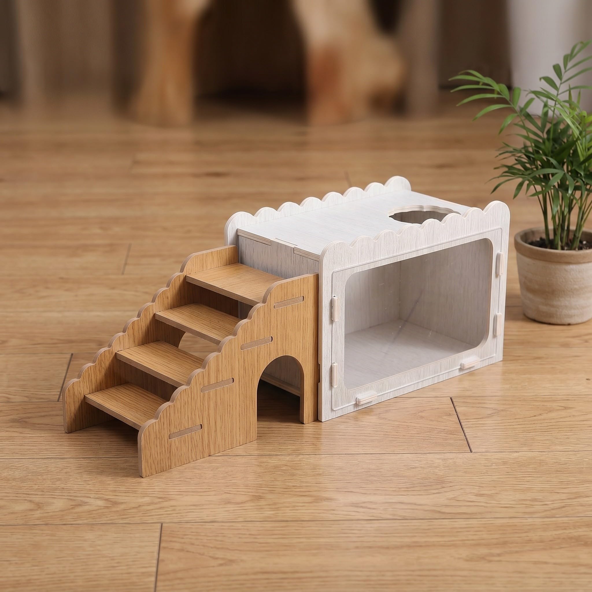 Operitacx Hamster-Versteck mit Kletterleiter, Holzhaus zum Schlafen und Spielen für Hamster, zweistöckiges Kleintierhaus für Rennmäuse, Mäuse und Ratten