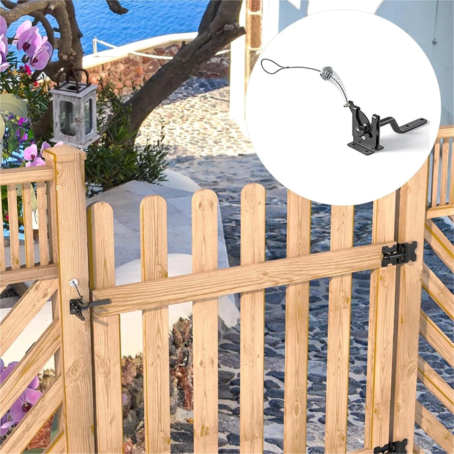 Gate Latch Cable Pull 2pcs Self-Locking Gate Lock with Spring Mechanism - Heavy Duty Post Mount Lever for Wooden Fences for Wooden Fence