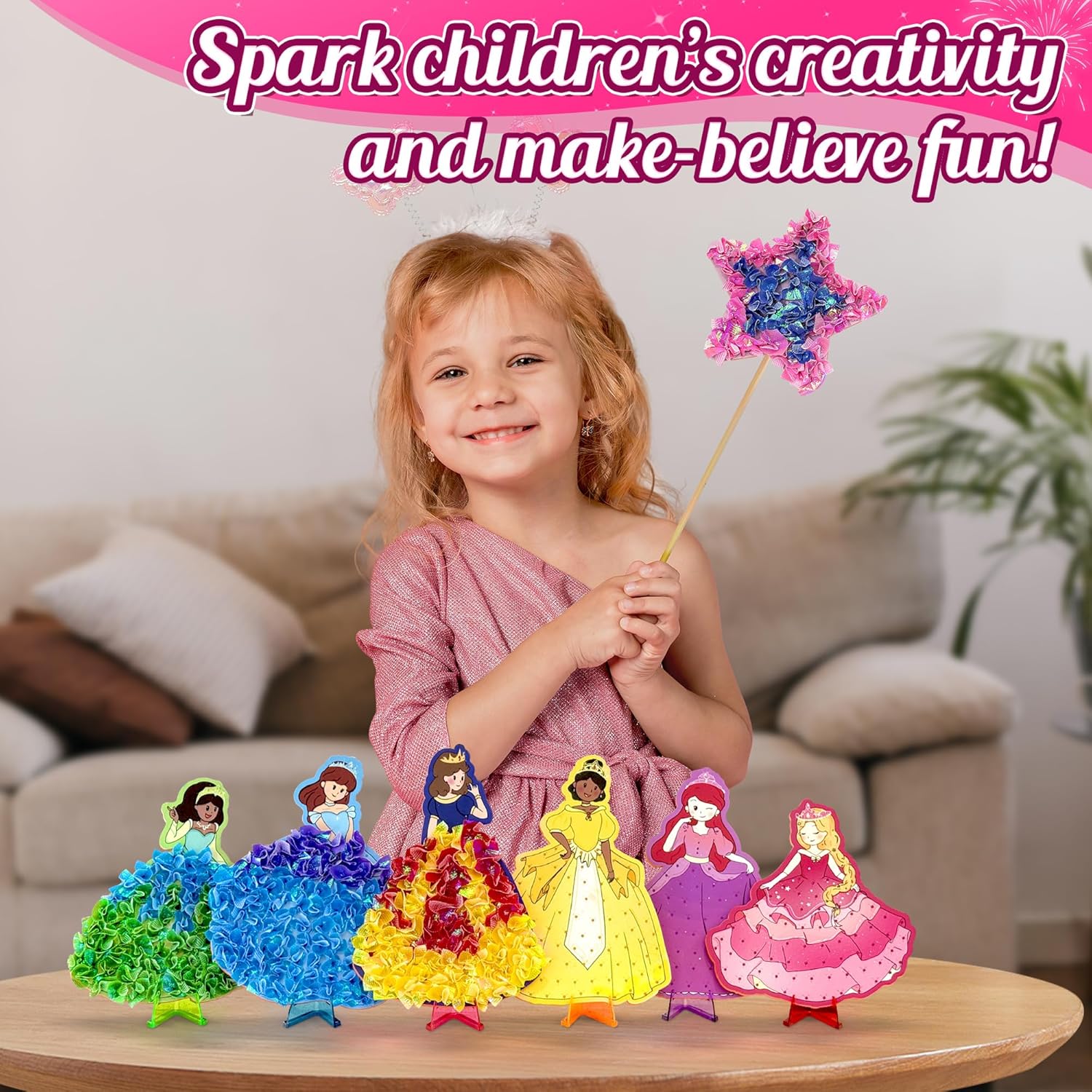 ZUNIRA Poke-in Kits Dream Princess, Mess-Free Creative Activity for Girls & Boys, Great for Pretend Play, DIY Art Craft Set, Christmas Gifts for Kids Ages 3, 4, 5, 6, 7, 8, 9