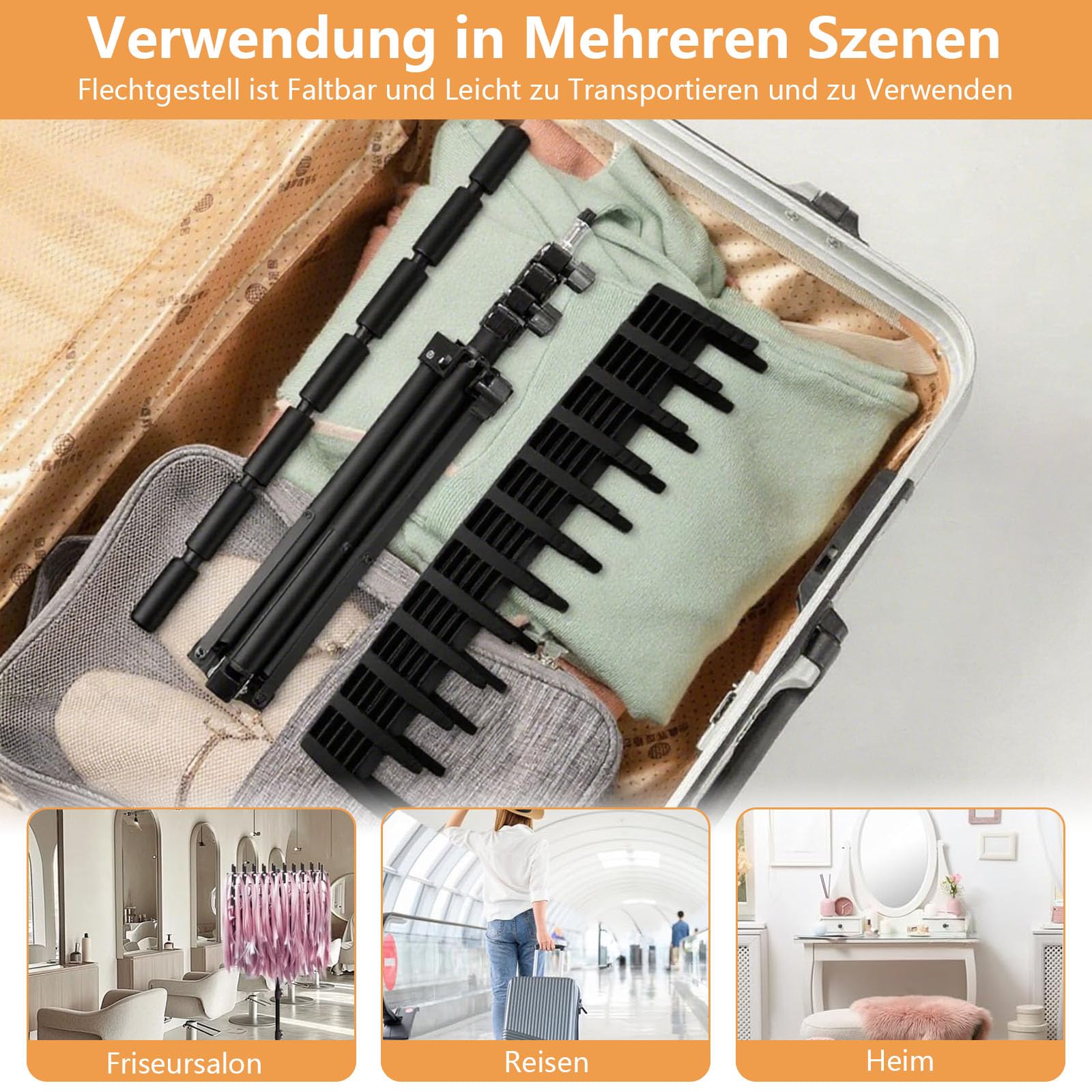 Perückenständer mit 144 Stift, Doppelseitig Haarflechtständer Höhenverstellbarer mit 6 Haarspangen&2 Kämme, Haarständer für Flechtfrisuren, Verstellbarer Ständer für Friseur,Zuhause,Reisen