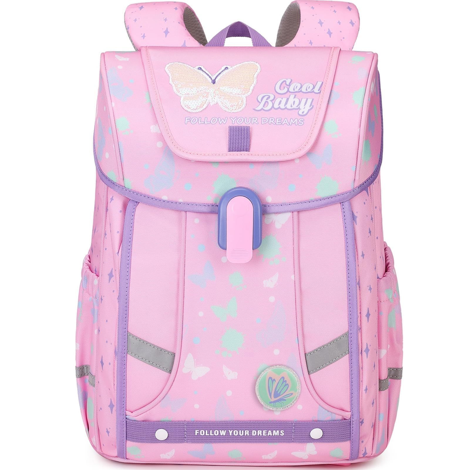 Amythe Zaino Ergonomico Ragazza 1a-4a Elementare Cintura Toracica | Zaino Scolastico Bambini 6-10 Anni Cintura Rimovibile Riflettente 24L Rosa