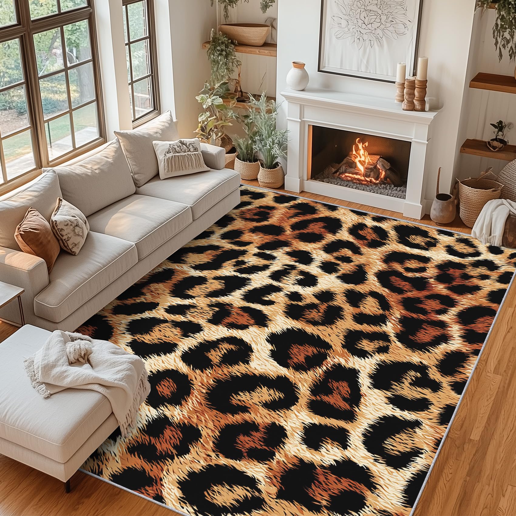 Tapis salon imprimé léopard idéal pour créer un coin bureau cosy et moderne