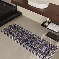 Vista 5 de Rugcomf Alfombra de pasillo lavable para cocina 2'6''x8' Alfombra de pasillo para entrada interior floral antideslizante alfombra suave para Azul