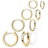 Christmas Earrings Small Gold Huggie Hoop Earrings Set for Women Men Hypoallergenic 14K Plated Stack Cartilage Earrings, Multiple Piercing Lightweight Mini Thin Cute Dainty Trendy Jewelry Set Christmas Gifts for Women