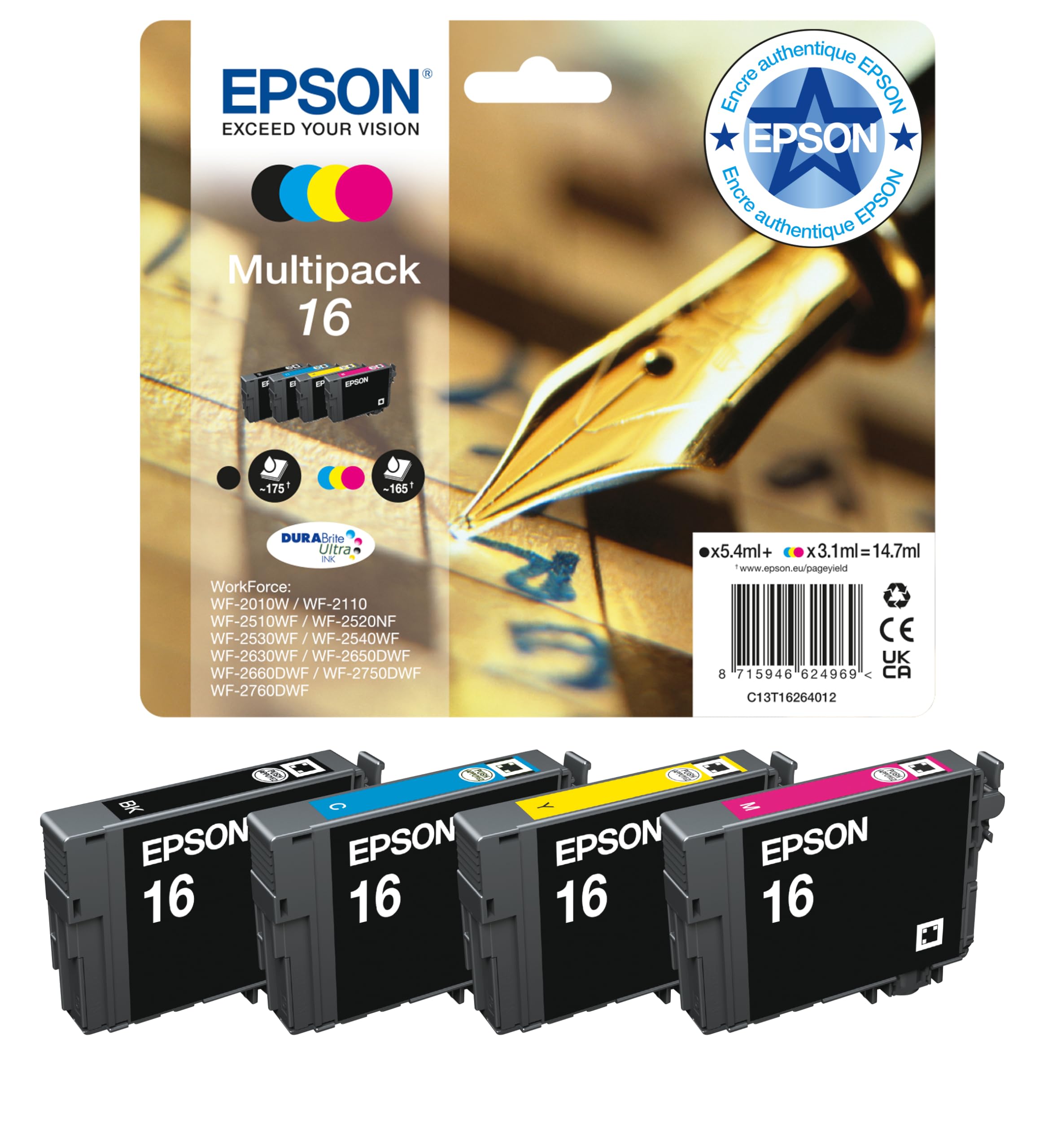 EPSON Multipack 16 - Stylo Plume - Noir, Cyan, Jaune, Magenta (C13T16264022)