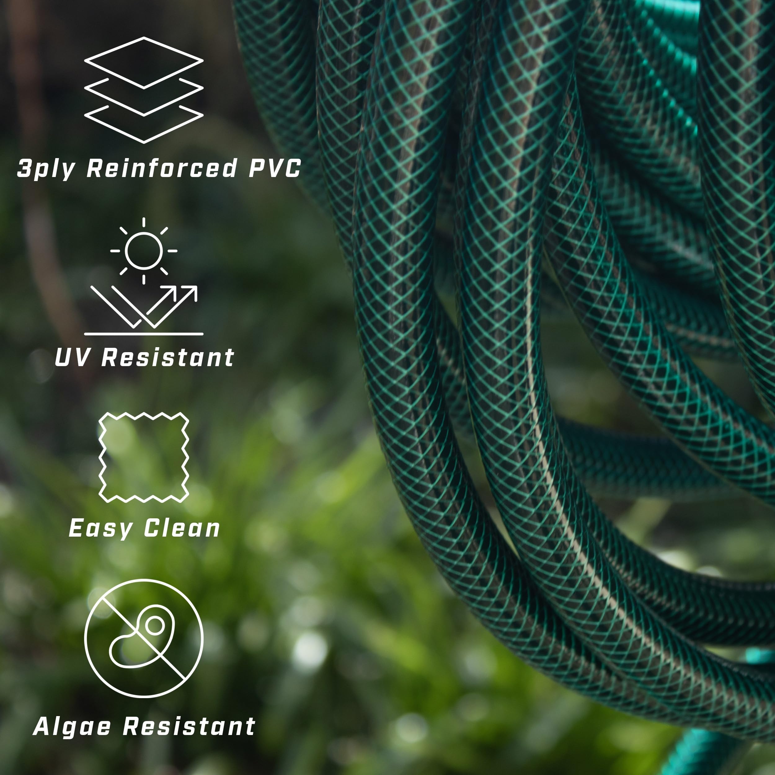 Faithfull 50M (164ft) Reinforced Hose Kit – Heavy-Duty PVC Garden Hose Pipe with 3 Fittings & Multipattern Spray Gun
