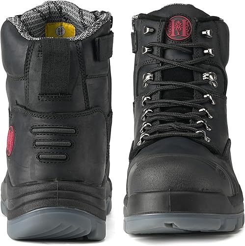 Miniatura 3 de Botas de trabajo para hombre, puntera compuesta, cremallera YKK, 6 pulgadas, antideslizantes, de seguridad, de cuero de caballo loco, disipación
