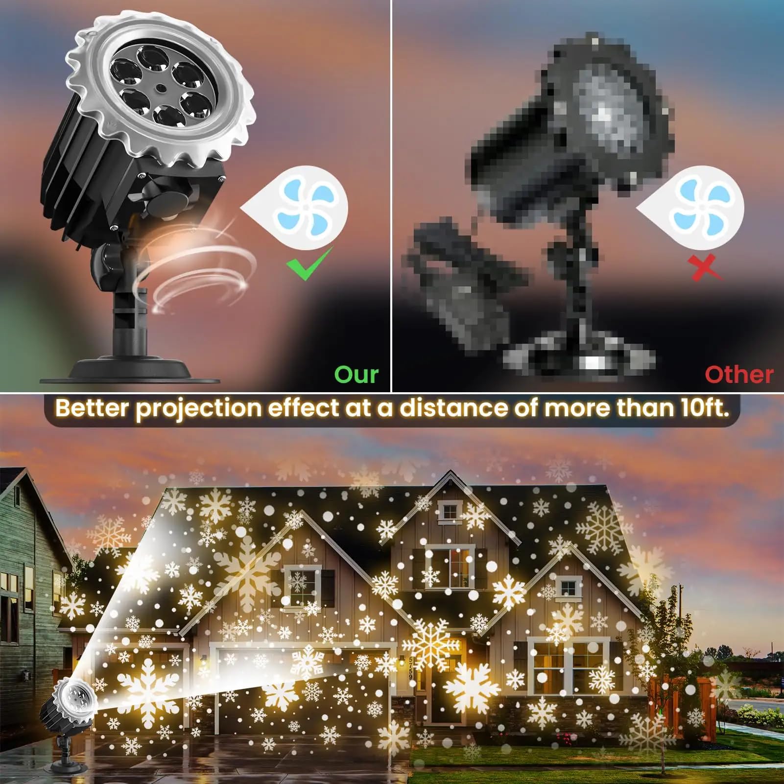 Proiettore di luci a LED per nevicate, Lampada per proiettore Rotante a Forma di Fiocco di Neve di Natale, Neve Bianca Impermeabile IP65 per Illuminazione di Decorazioni per Interni ed Esterni