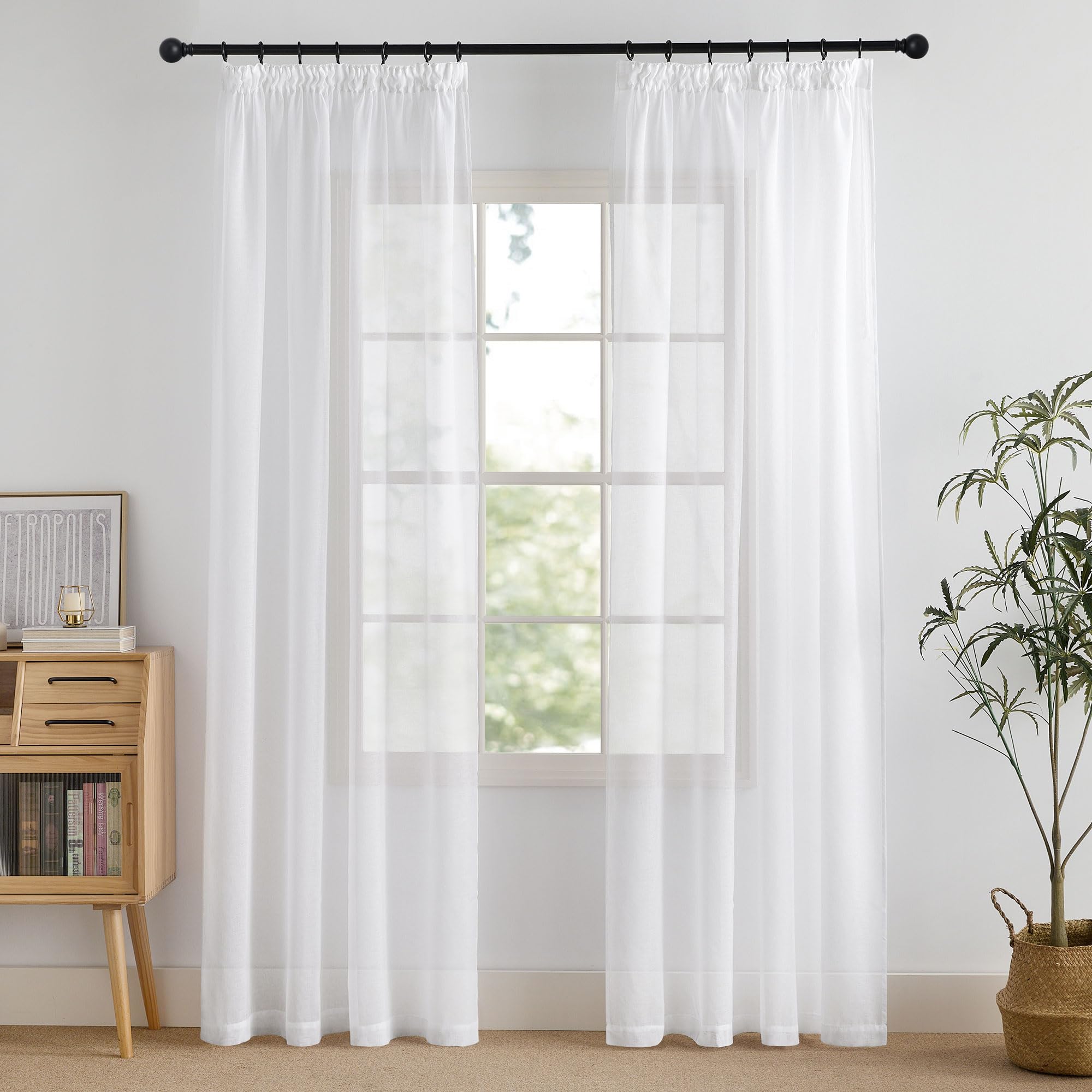 PONY DANCE Cortinas Dormitorio Translucidas Efecto Lino, Sheer Curtains for Living Room/Bedroom/Salon/Hatabicion Infantil con Ojales 2 Piezas,140x230cm,Blanco Global Recycled Standard OEKO-TEX STANDARD 100 Global Recycled Standard Global Recycled Standard
