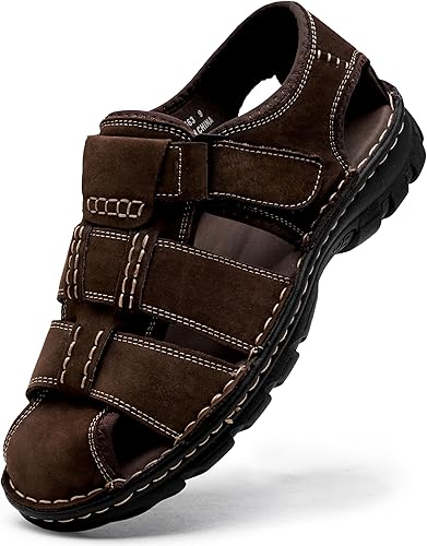 Jousen Men's Sandals Leather Open Toe Beach Sandal Outdoor Summer Sport Hiking Sandals