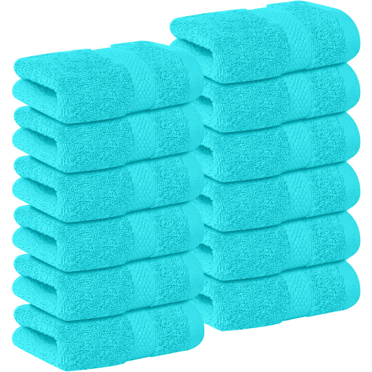 DAN RIVER 12-Pack Premium 100% Cotton Aqua Face Towels for Bathroom - Reusable Face Wash Cloths for Showering 12x12 Inches - 550 GSM Super Soft &amp; Absorbent Luxury WashCloths for Body, Spa &amp; Gym