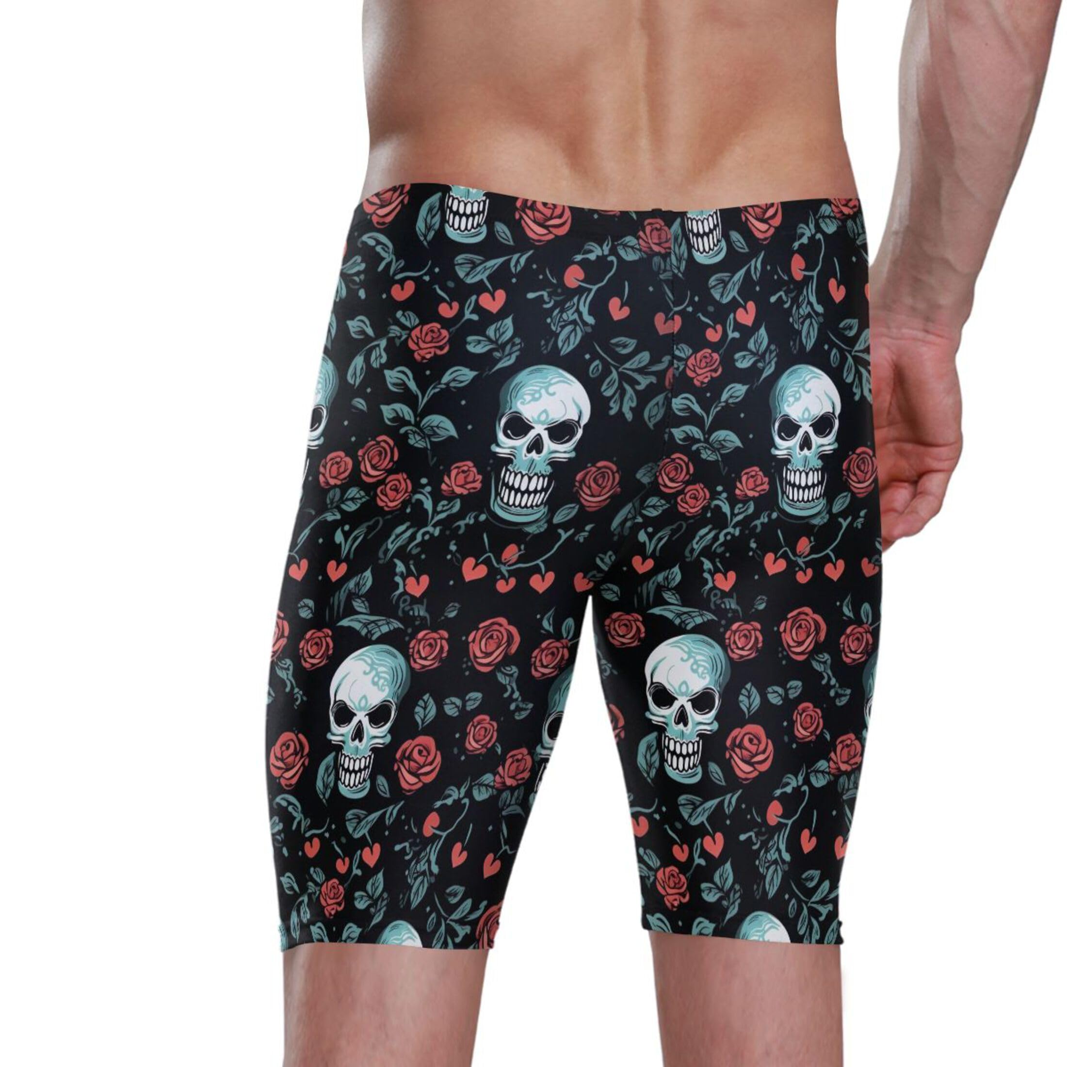 Sugar Skull Skeleton Gothic Flowers Men's Swim Jammers Swimsuit M B0400691