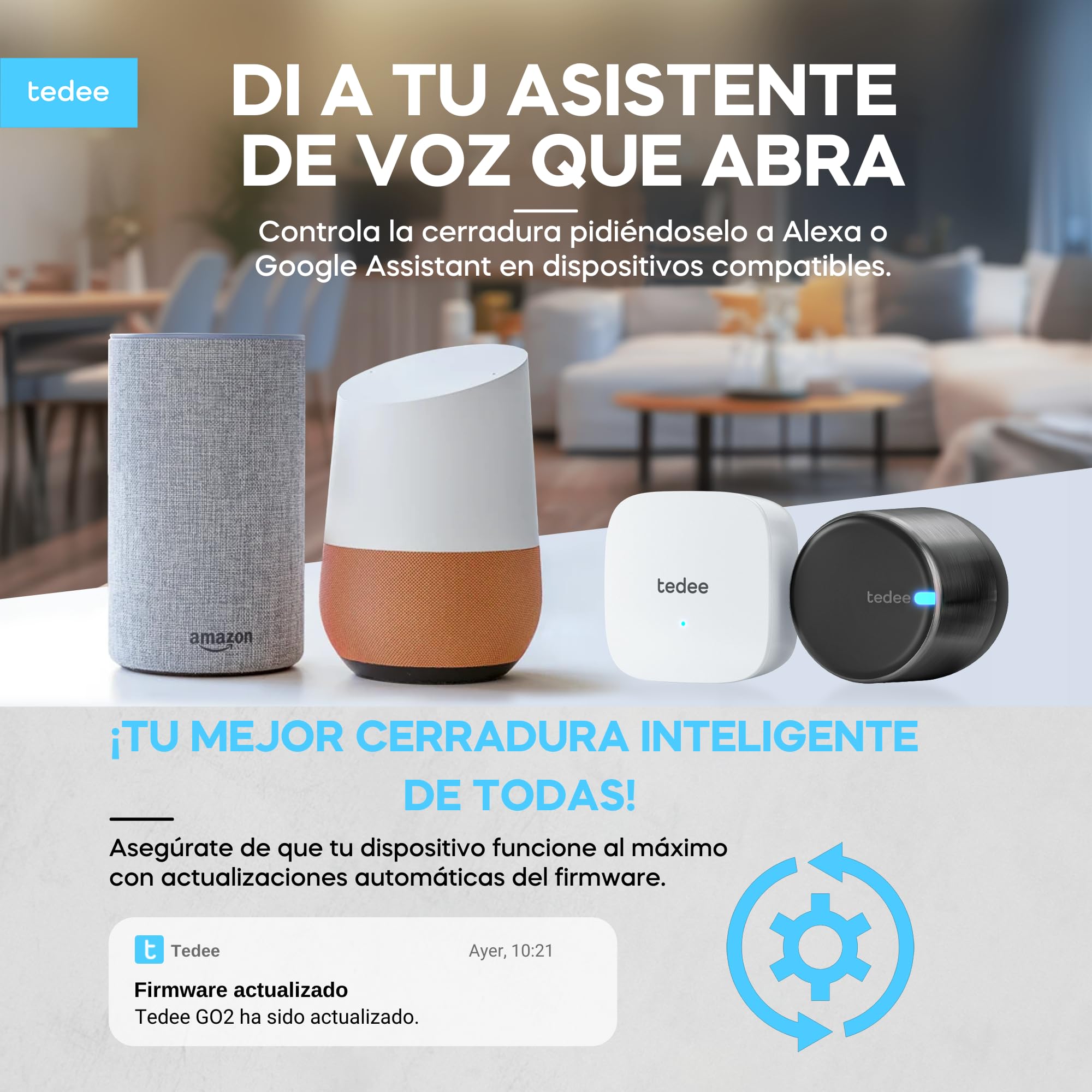 tedee GO2 Alu Cerradura Inteligente con WiFi y Bluetooth, Electrónica Kit con Cilindro Exxo Smart 31-62/31-62mm y Bridge, para Acceso Remoto y Desbloqueo Automático, Compatible con Alexa Google Matter