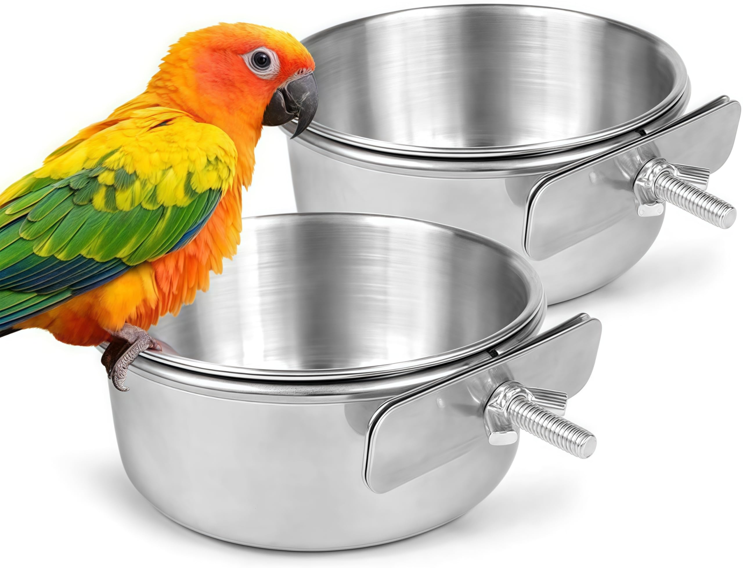 Comedero de acero inoxidable para pájaros con acabado de alta resistencia y doble bol