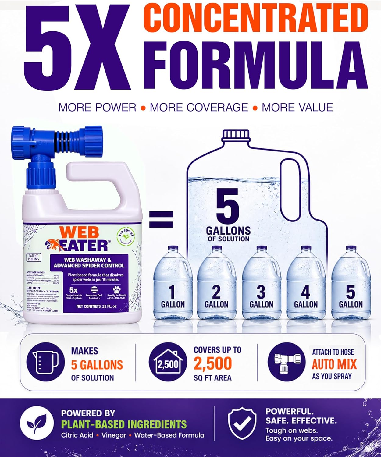 ™ Advanced Outdoor Spider Web Dissolver & Spider Repellent — 32 oz Concentrated Formula with Sprayer — Pet Friendly Long-Lasting Spider Control Up to 6 Months