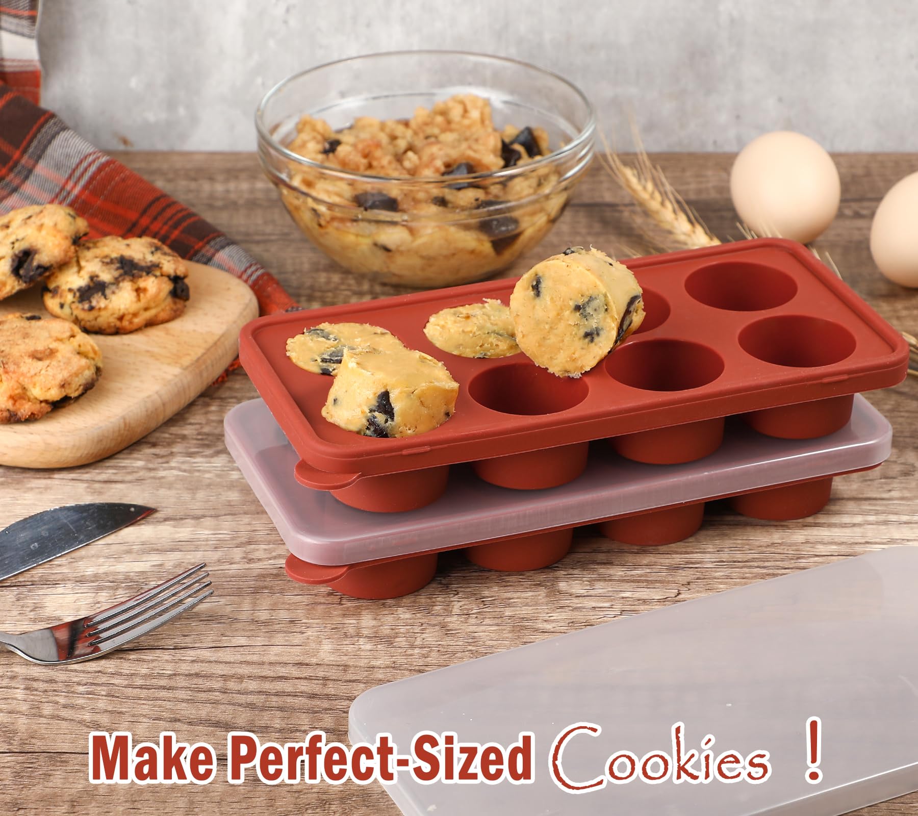 Webake Silicone Cookie Dough Freezer Tray with Lids, 2 Pack Cookie Dough Mold for Freezing and Storing Consistently Sized Cookies, Butter, Garlic, Sauce, Great for Portioned Baking Egg Bite, Peanut - Image 3