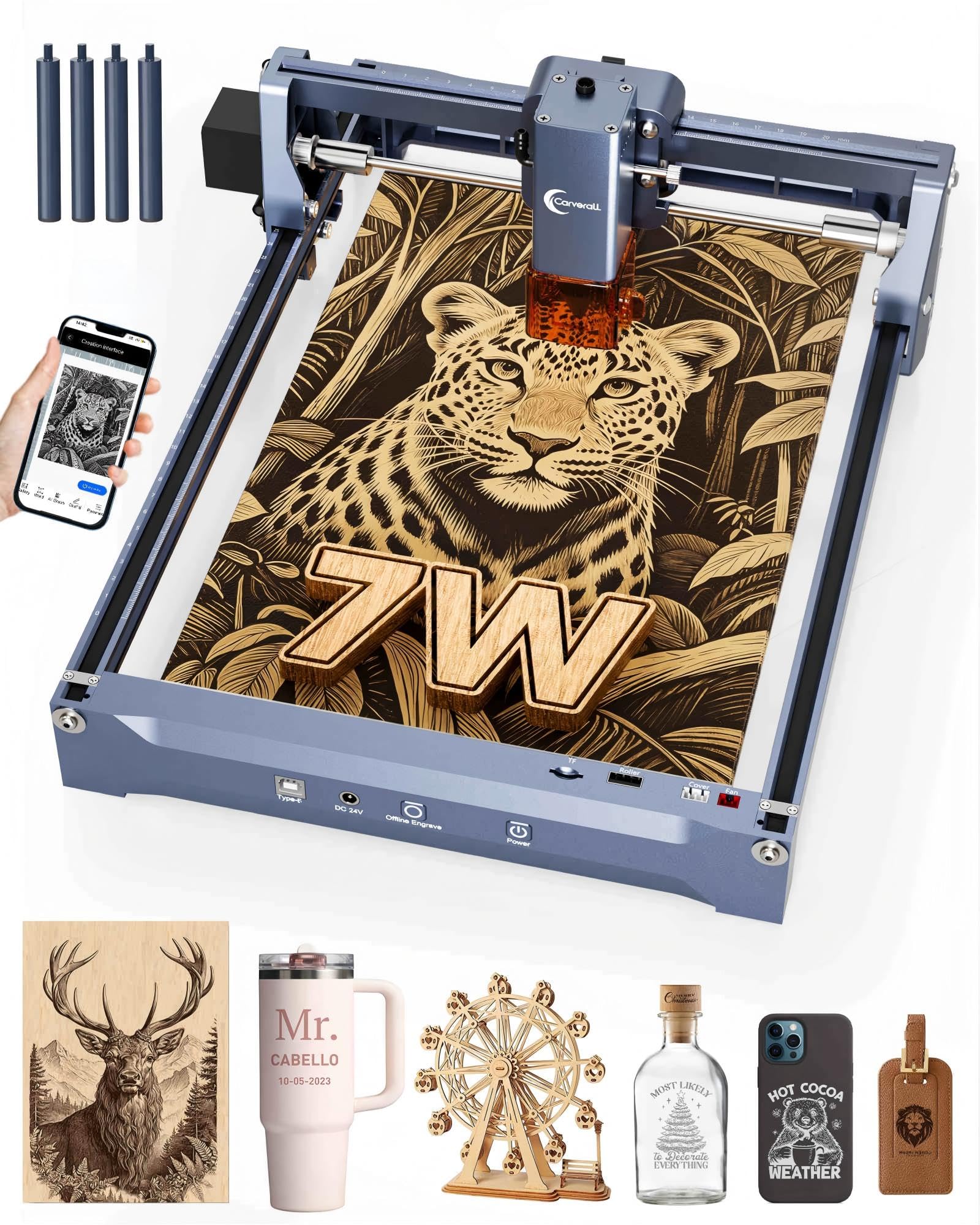 K15 Pro 7w Laser Engraving Machine with App Control, 7.87''×11.81''(Near A4) Work Area, Laser Engraver for DIY CNC, Crafts, Wood, Acrylic, Leather, Stone, 7000mW,Class 1