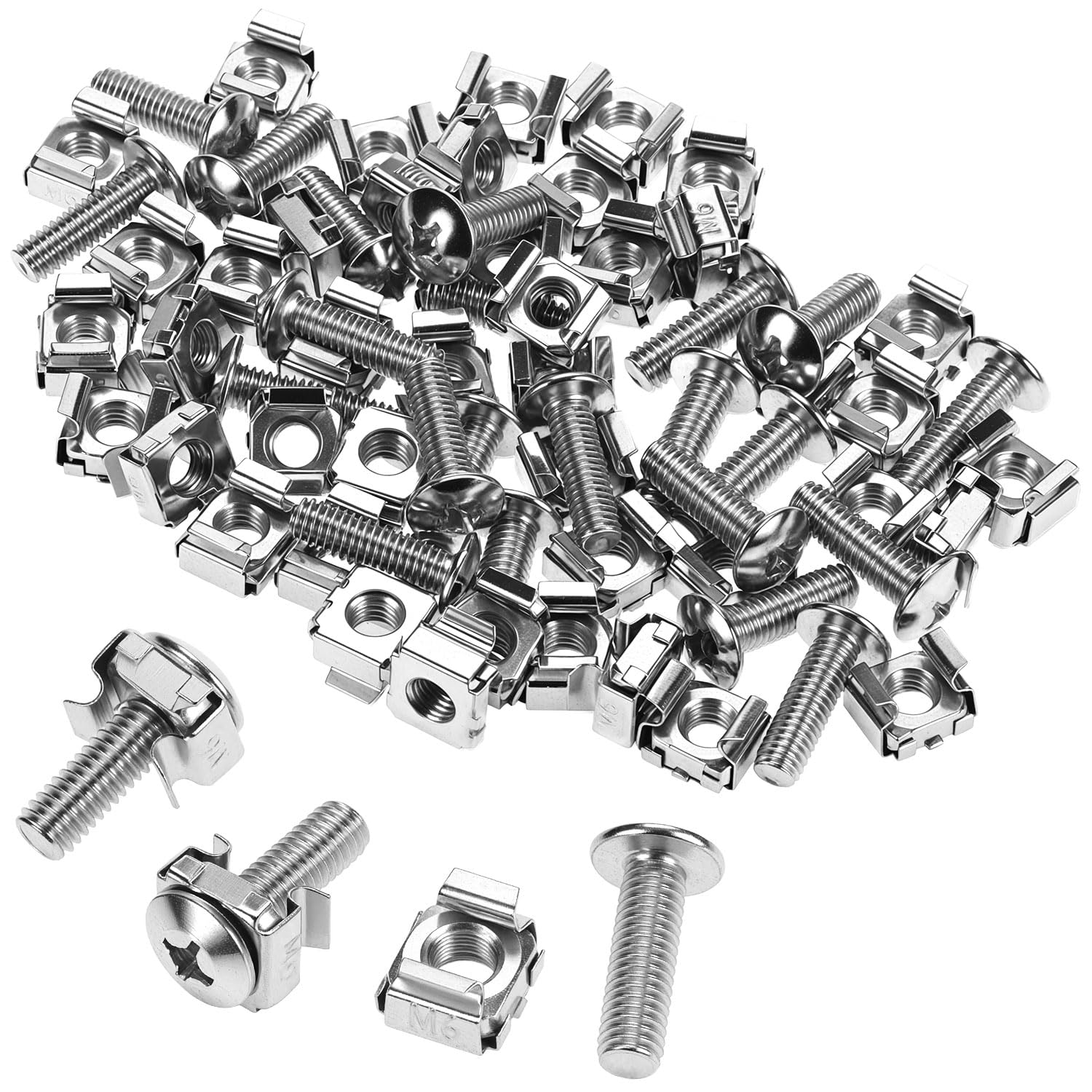 QWORK® 110 pezzi/55 set di dadi, viti e rondelle per montaggio su rack M6 x 20 mm, acciaio al carbonio per armadi server e rack audio