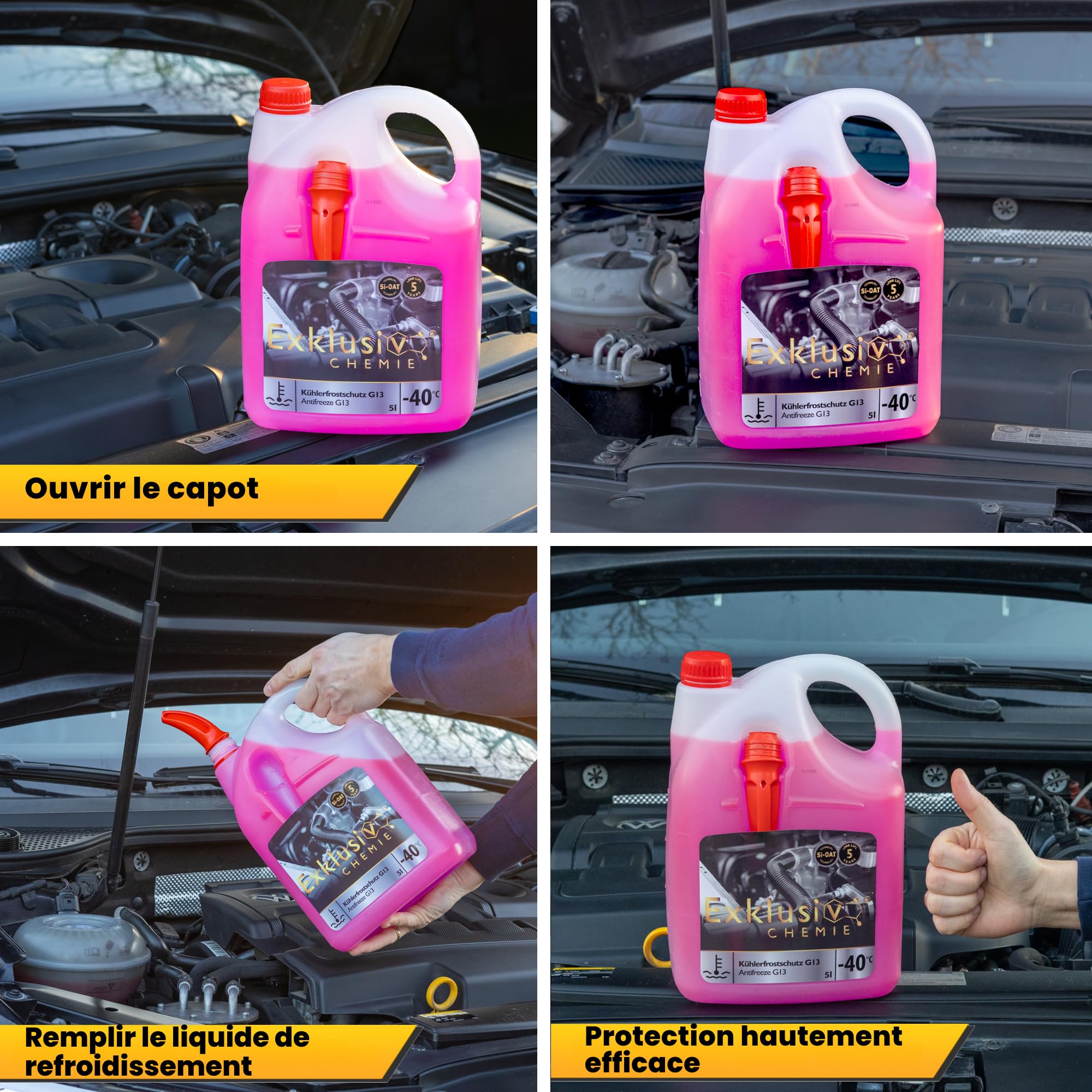 Exklusiv Chemie 5 litres G13 Antigel de radiateur 5 ans | Liquide de refroidissement voiture jusqu'à -40° | G13 Liquide de refroidissement voiture | Prêt à l'emploi