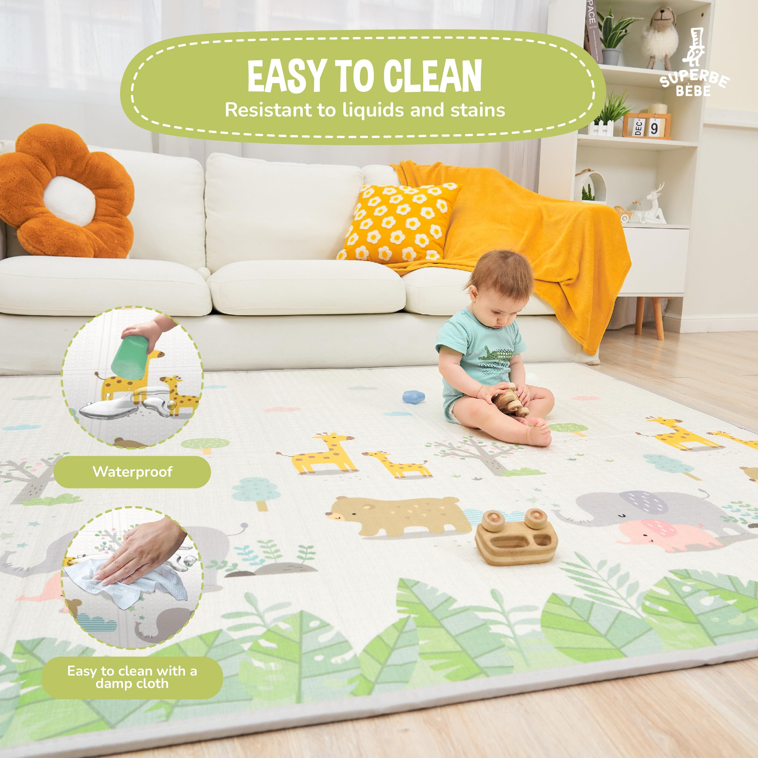 Reversible and Non-Toxic Thick Foldable Waterproof Foam Baby Play Mat 180x160x1cm. Floor Mat for Kids Toddlers Children. for Boy or Girl Child's Room. Extra Large Size SUPERBE BEBE ® — view 8