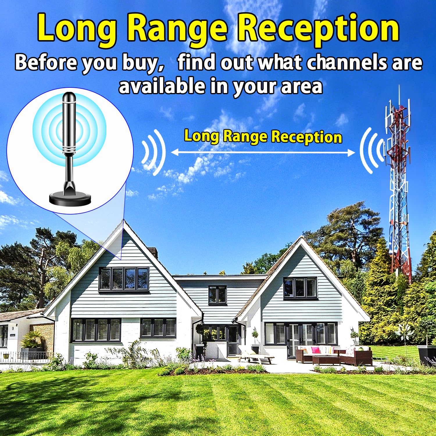 Antenna TV per interni per canali locali, antenna HDTV antenna ricezione a 360° per canali locali per Smart TV e vecchi televisori - Supporto 8K 4K 1080p