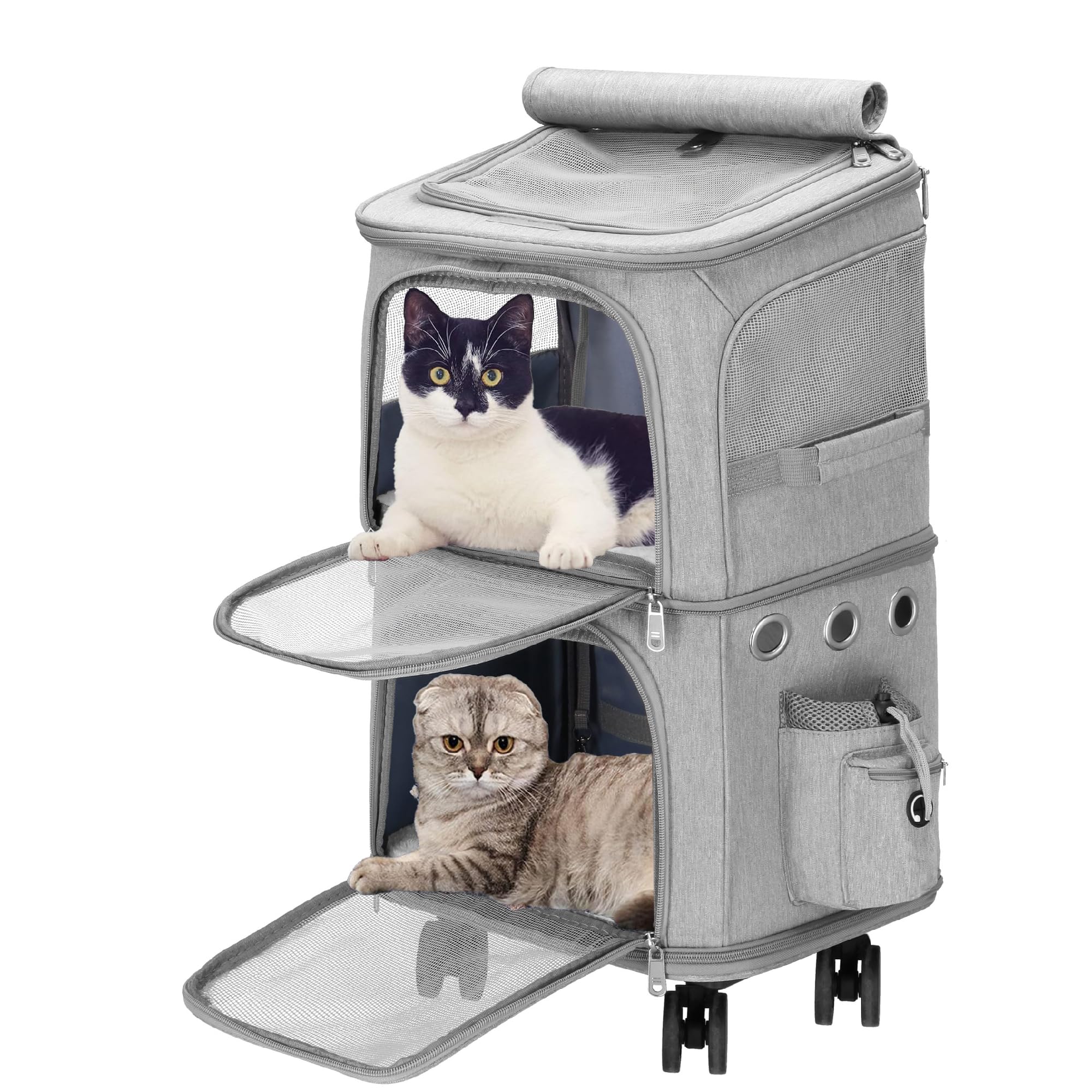SPRINGOS Katzenwagen Trolley Transportwagen L/M bis 22 kg 2 Etagen Teleskopgriff Verriegelungsmechanismus