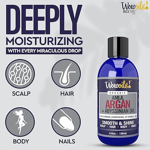 Miniatura 4 de WowOils! Pure Amla, Argán, Aceite para el cabello abisinio para un mayor crecimiento, engrosamiento del cabello, cuidado integral para puntas