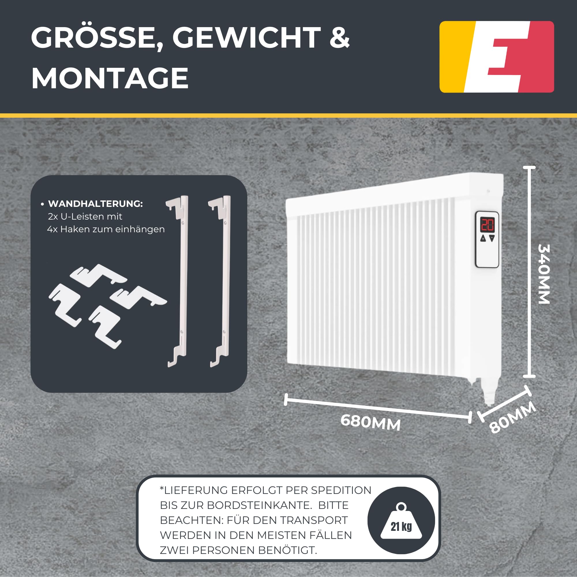 Areo Direct Base 800 W Elektroheizung – Elektrische Flächenspeicherheizung mit Schamottkern – Digitale Thermostatsteuerung mit App – WLAN-fähiger Heizkörper zur Wandmontage