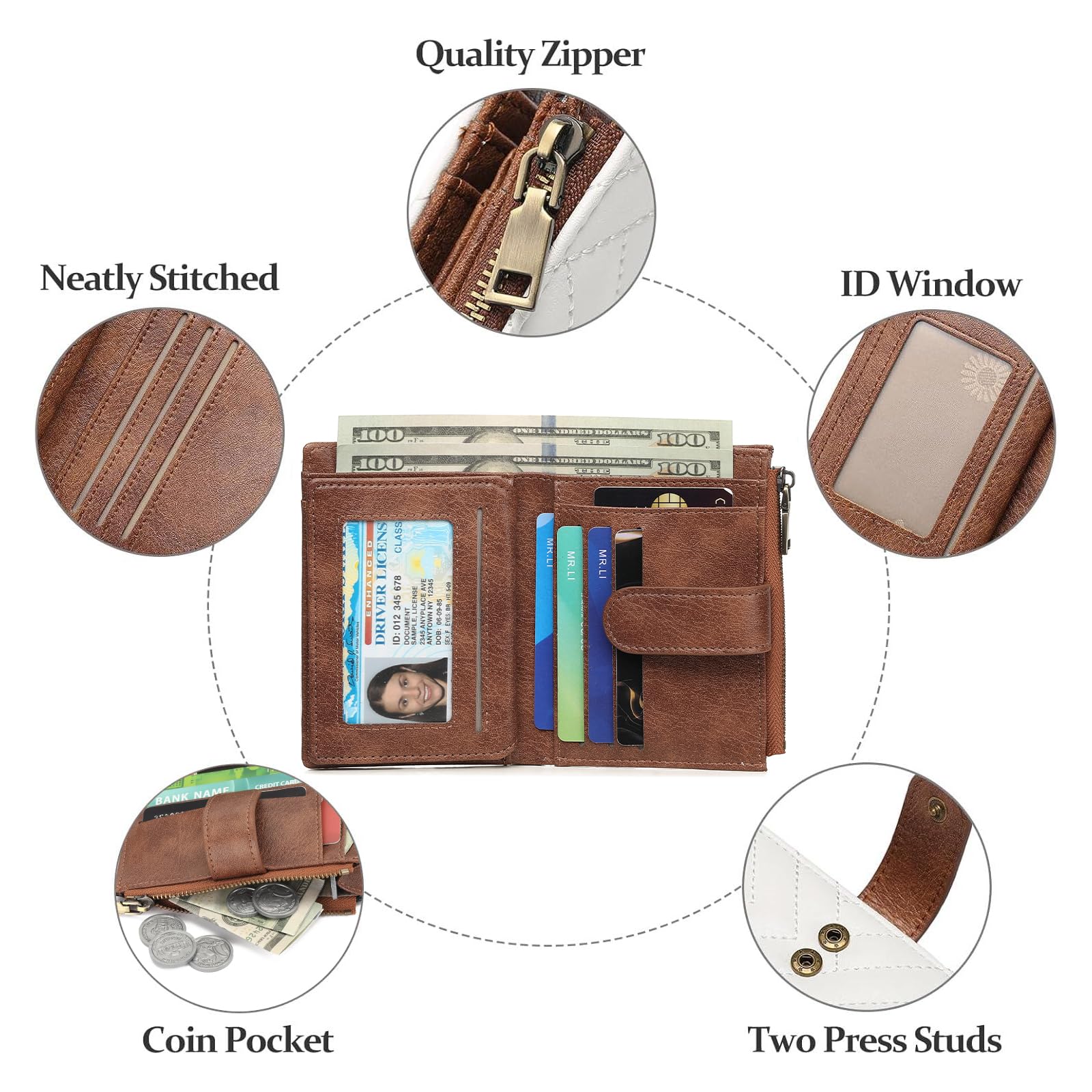 GAEKEAO Portefeuille Femme Petit Format Cuir Porte-Monnaie avec Blocage RFID Portefeuilles et Porte-Cartes Grande Capacité Zippé Pochette à Monnaie Cadeau Femme Wallet
