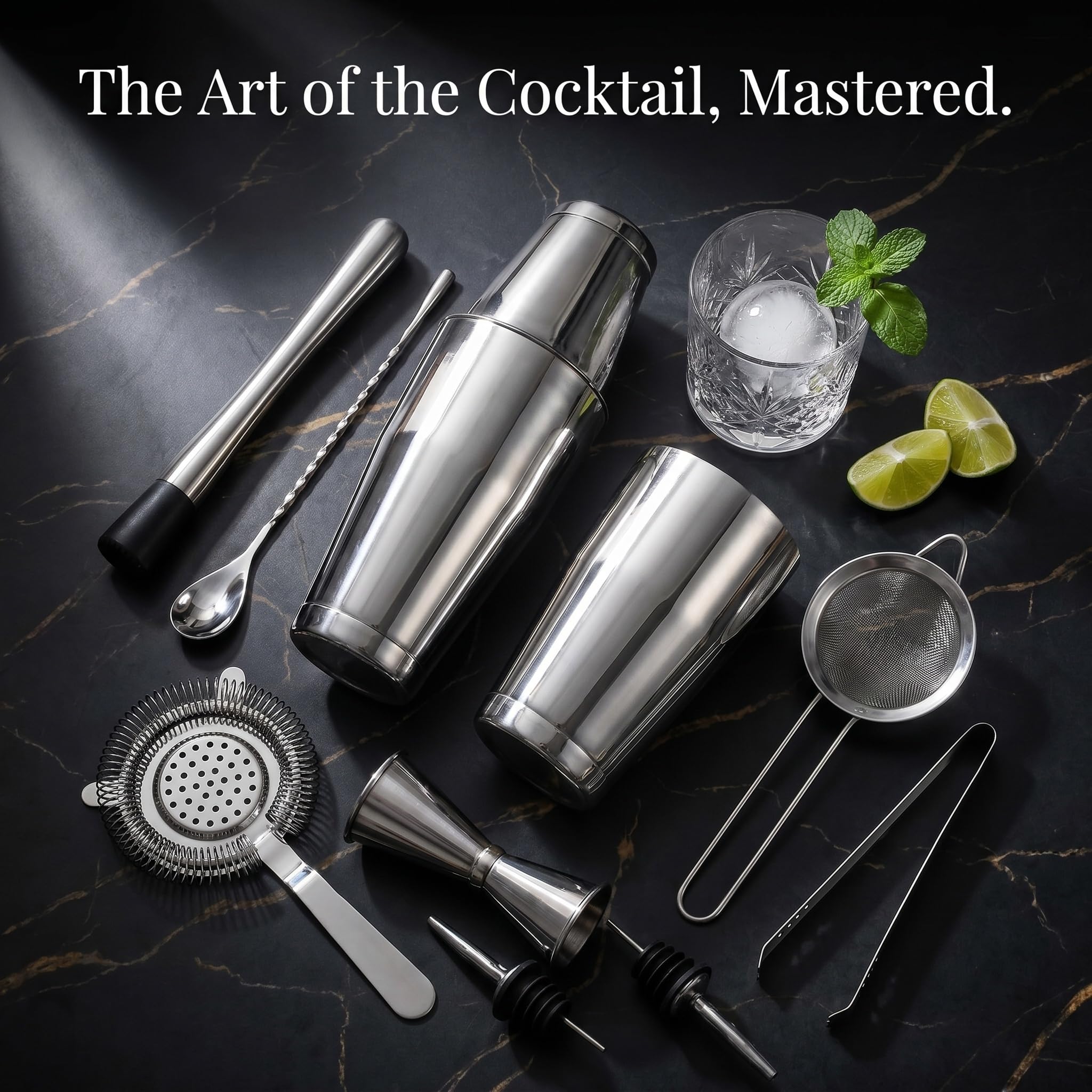 Set di 12 Shaker per Cocktail con Supporto - Attrezzatura da Bar Premium per Martini, Strumenti per La Preparazione di Cocktail A Casa, Kit da Barman, Essenziale per Small 12pcs
