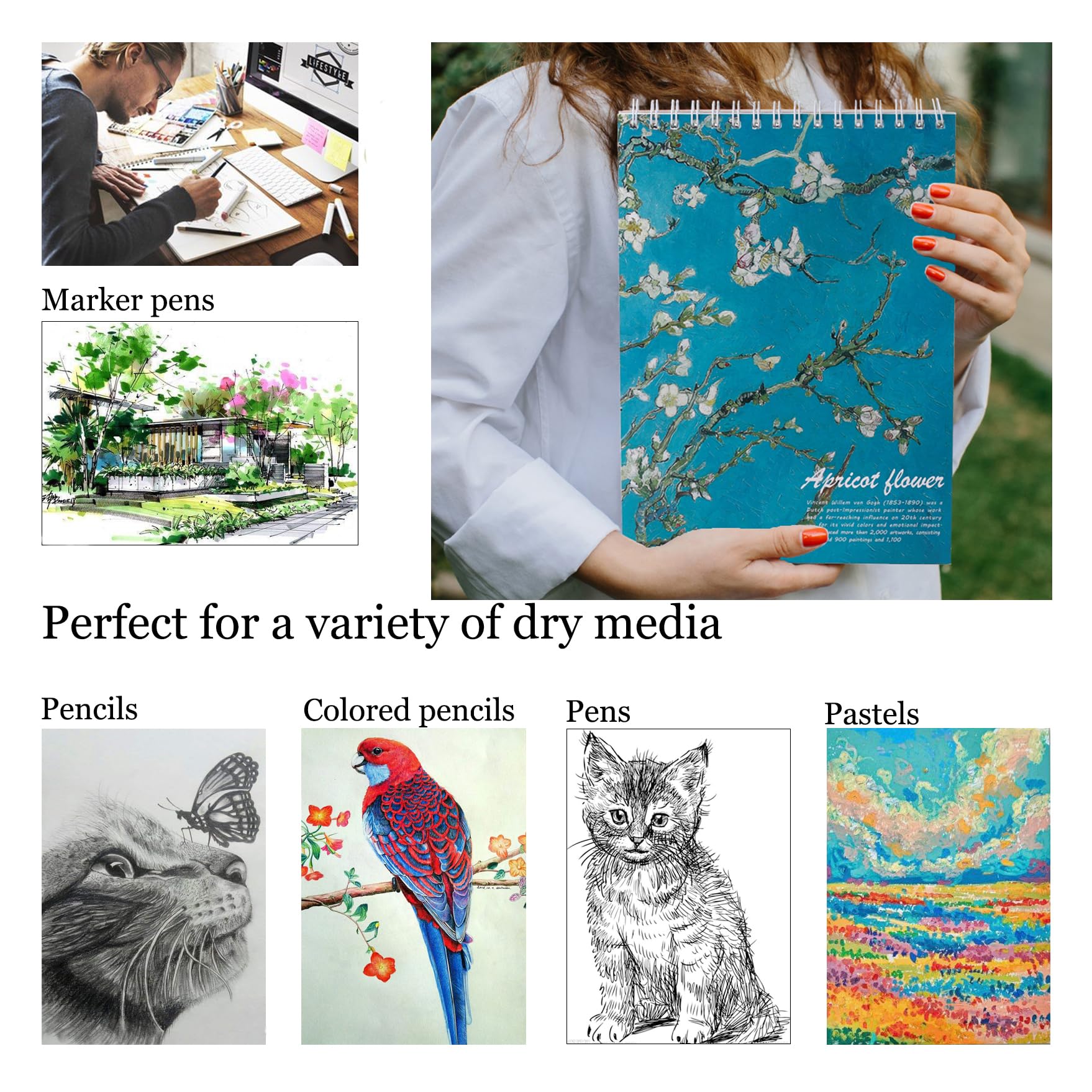 Canson XL Series Mixed Media Pad, Side Wire, 9x12 Inches, 60 Sheets – Heavyweight Art Paper For Watercolor, Gouache, Marker, Painting, Drawing, Sketching