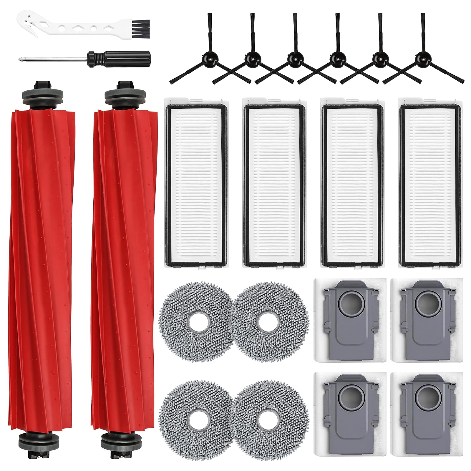22 Pack Replacement Accessories for Roborock Qrevo S/Qrevo Pro/Qrevo Plus/Qrevo MaxV【Not for Qrevo】Robot Vacuum, 2 Mainbrush 4 Filter 4 Dust Bags 4 Mop Pads 6 Sidebrush 1 Cleaning Brush 1 Screwdriver 22 Pack Qrevo S/Pro/Plus/MaxV Accessories