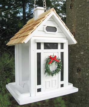 Home Bazaar Christmas Cottage Birdfeeder, White