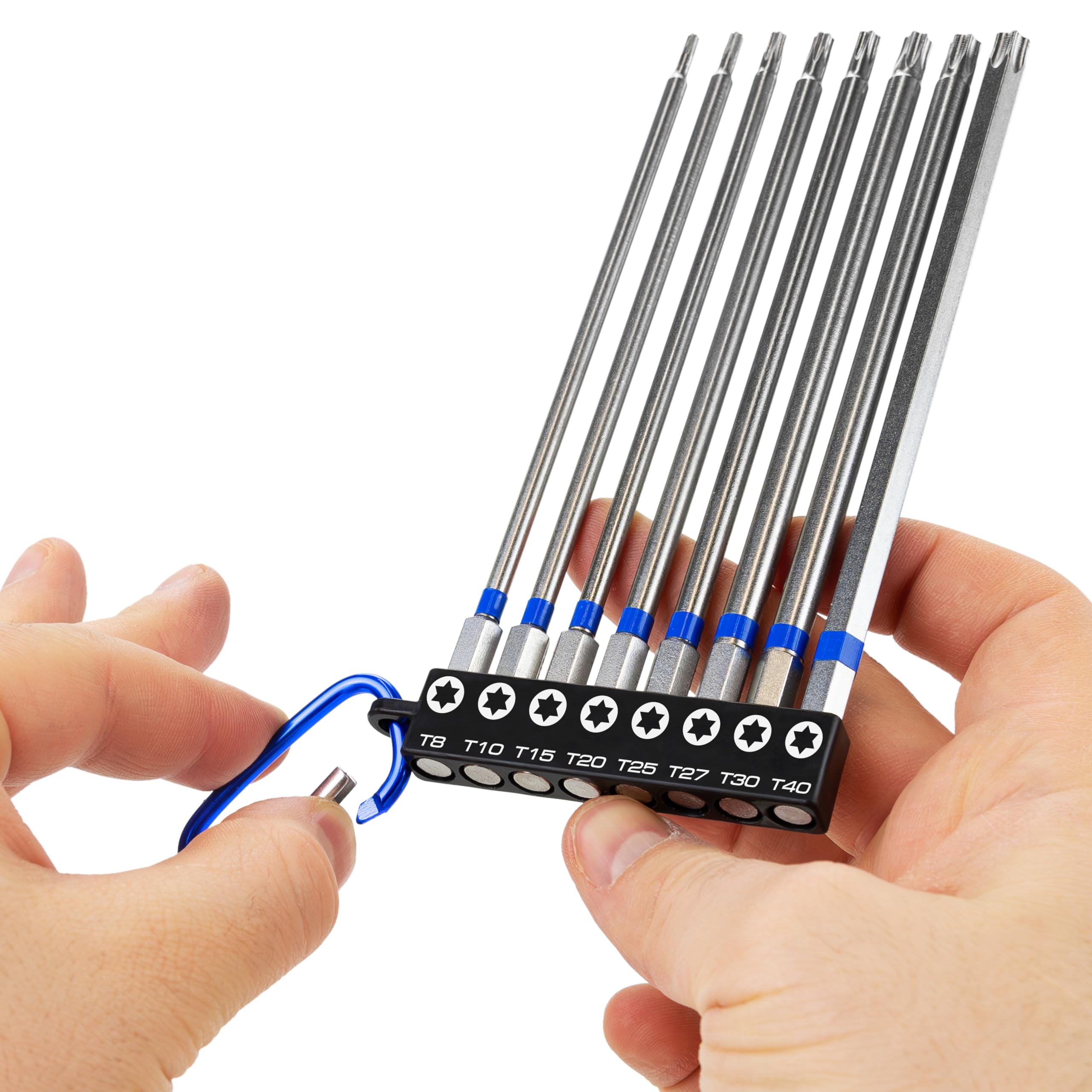 HASKYY Set Inserti Torx 150 mm 8 Inserti Torx Lunghi Magnetici in Acciaio S2, T8-T40, Attacco Esagonale 1/4", per Avvitatore, Trapano, Auto, Moto e Bicicletta